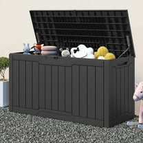 Uforic 100 Gallon Deck Box,Lockable Resin Outdoor Storage Box, Waterproof Outdoor Container for Patio Garden, Black