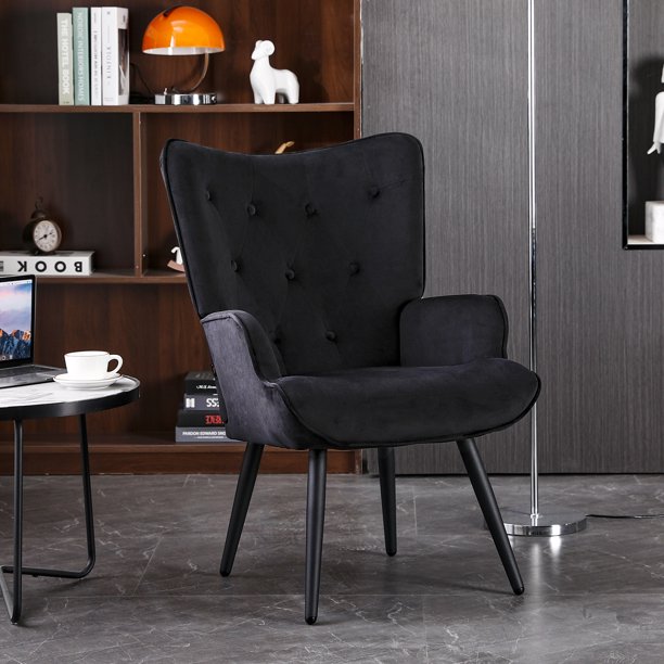 Black Velvet Accent Chairs for Living Room Upholstered Sitting Chair