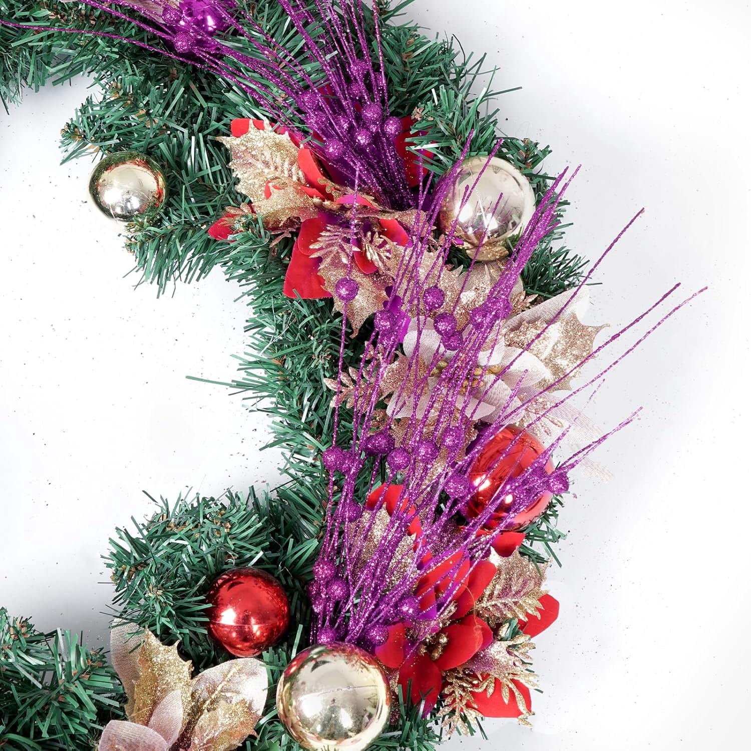 30 Pack Christmas Tree Berry Stem, Decorative Bead Sticks, Glittery Twigs, Picks, Branches for Christmas Tree, Small Vase, Holiday, Wedding, Party (17 Inches, Purple)