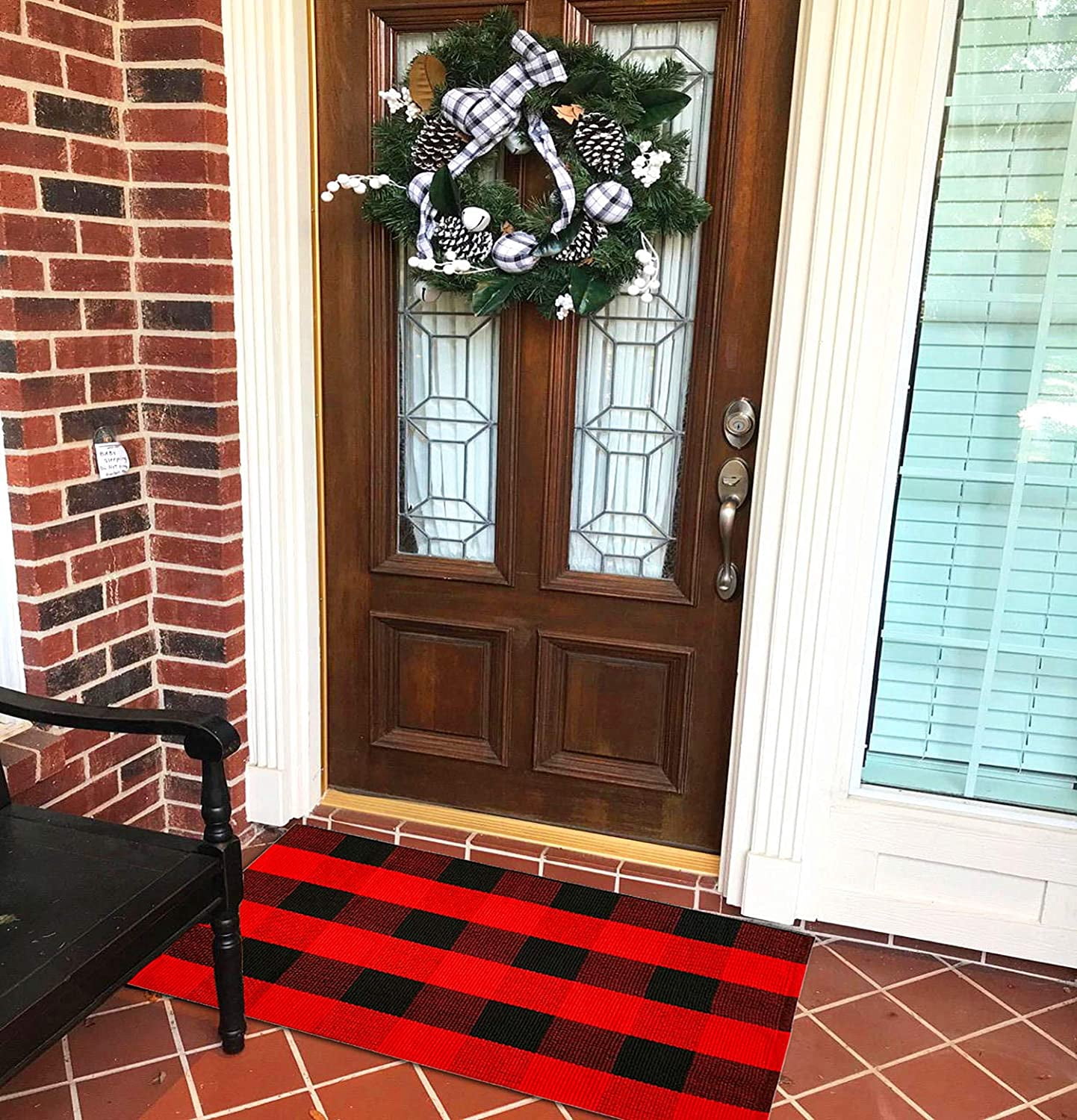 Ukeler Buffalo Plaid/Check Indoor/Outdoor Rug- Outdoor Plaid Doormat for Front Porch/Kitchen/Laundry Room Welcome Layered Mat, 23.6'' x 51.2''