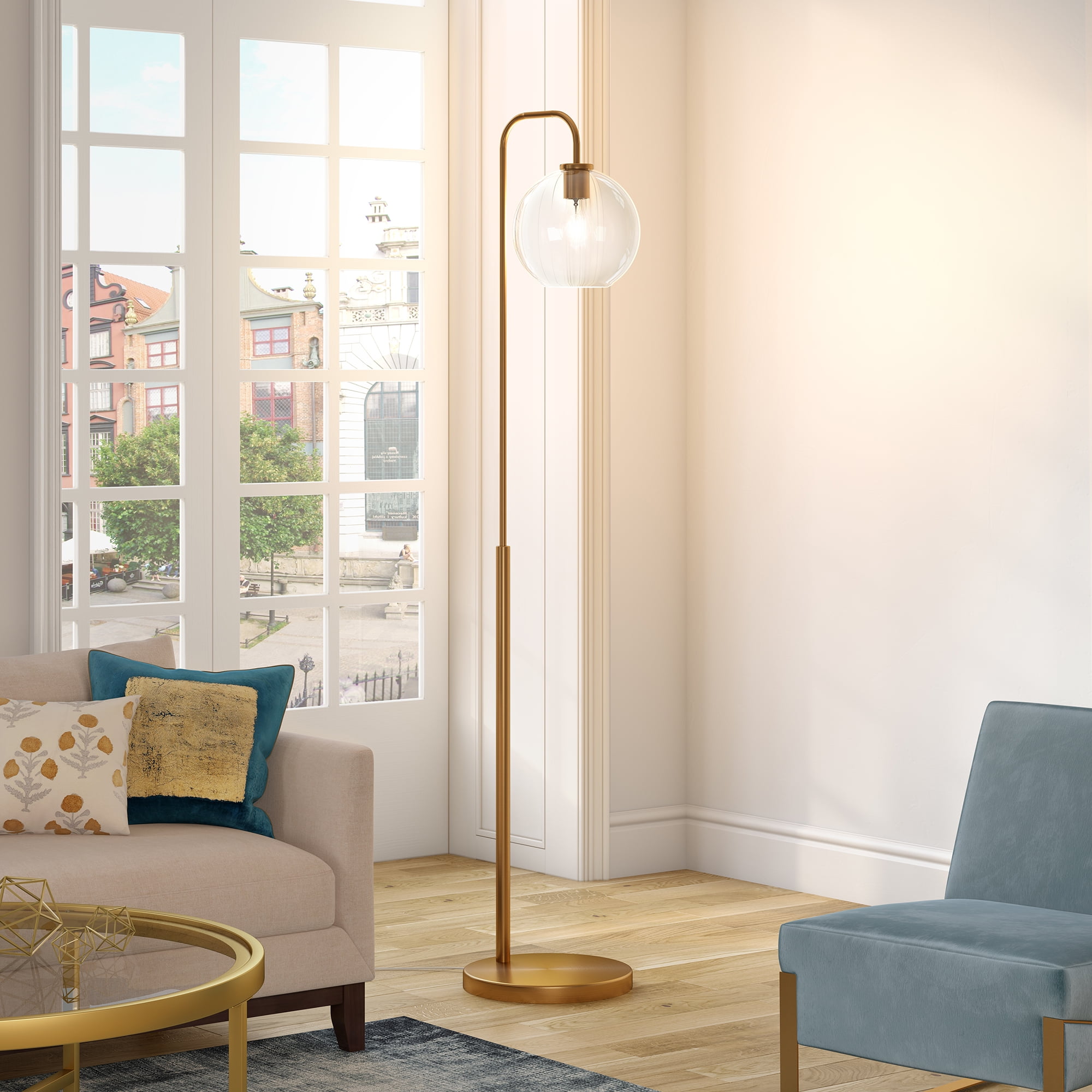 Evelyn&Zoe Modern Metal Arc Floor Lamp with Clear Glass Shade