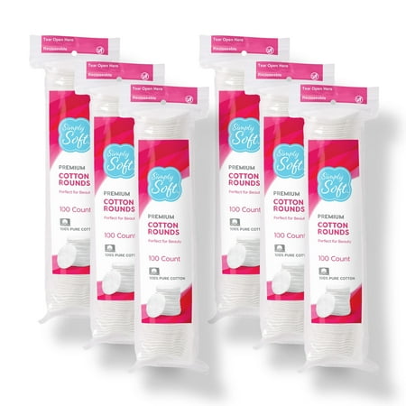 Simply Soft Premium Cotton Rounds  100% Pure Cotton  Absorbent Cotton Pads  100 Count (6 Pack)