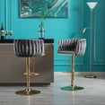 thumbnail image 6 of Set of 2 Bar Stools, Swivel Barstools with Woven Backrest and Chrome Footrest, Height Adjustable Counter Height Bar Stools, Modern Velvet Upholstered Bar Chair for Kitchen Island, Pub, Cafe, Gray, 6 of 7