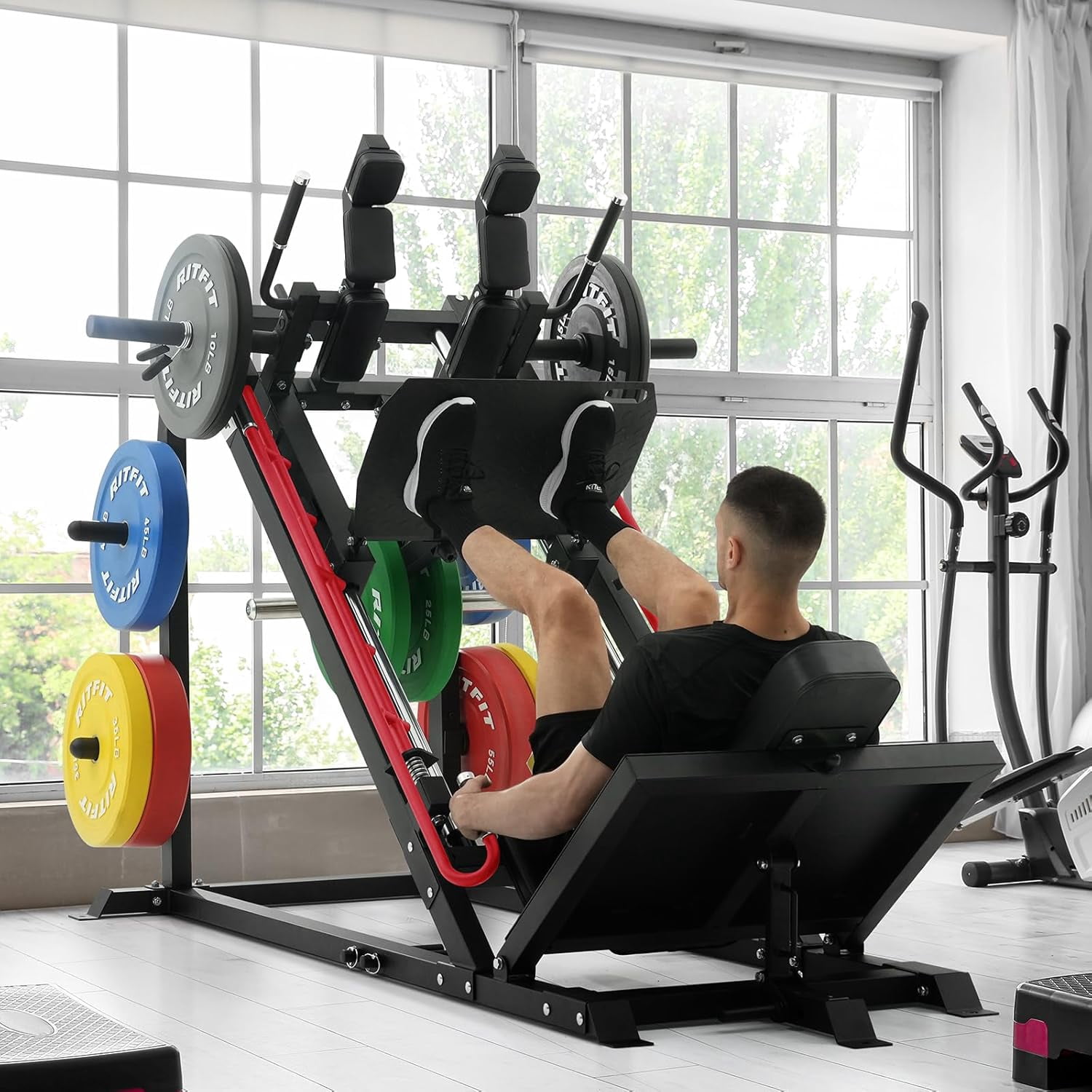 RitFit Gazelle Pro 3 in 1 Leg Press and Hack Squat Machine - High-Tensile Steel Leg Press Machine, 2000 lbs Capacity, Adjustable Angles, Hack Squat Machine with Weight Storage, for Home Gym (Red)