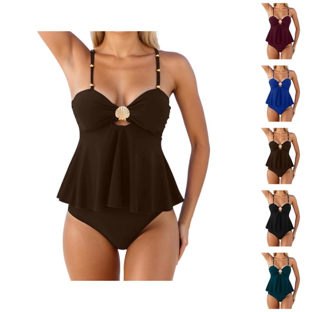 Womens Tankini Swimsuits 2026 Casual Modest Ruffle Top with High Waisted Bottom 2 Piece Bathing Suits for Women Swimwear