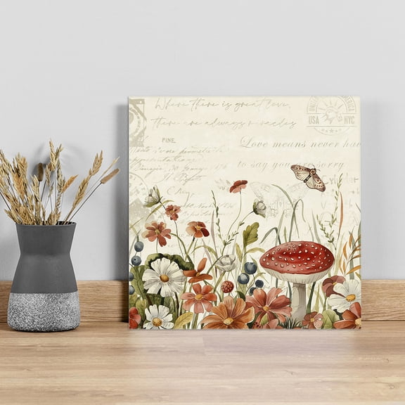 Vintage Spring Floral Wall Art Painting on Canvas, Summer Botanical Red Canvas Art Home Prints Wall Art Framed Modern Artwork for Living Room Bedroom Wall Decor 8x8in