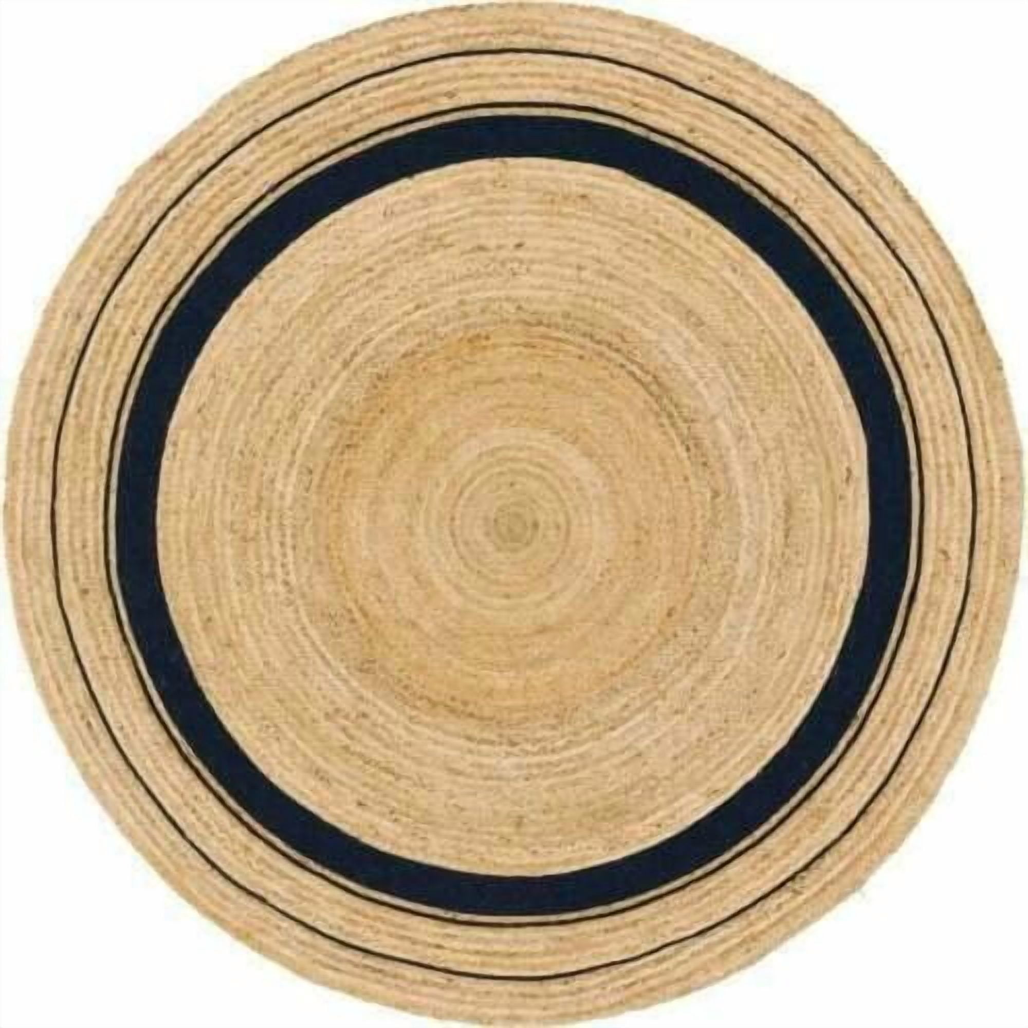 Avgari Creation Natural Jute Rug Hand Braided Round Area Rug Handmade Rug for Home Decor (2 Feet Round (24x24 Inches), Beige + BlackLine)