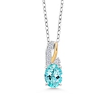Gem Stone King 2 Tone 10K Yellow Gold and 925 Sterling Silver 1.29 Ct Blue Apatite White Lab Grown DiamondPendant