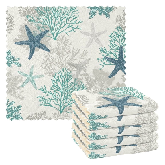 6 Pieces of Kitchen Towels 11x11Inch Kitchen Dish Cloths Kitchen Dish Towels Reuseable Cleaning Cloths Beautiful Green Starfish