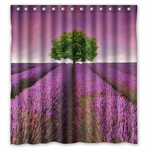 MOHome Beautiful Purple Lavender Field And Lonely Green Tree Shower