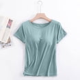 thumbnail image 2 of MEZZALL Women T-Shirts Summer Short Sleeve T Shirts With Built In Bra Pads For Casual Daily Wear O-Neck Trendy Solid Color Tops, 2 of 4