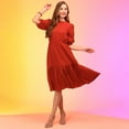 thumbnail image 5 of Globus Women Rust Puff Sleeve Crepe Fit & Flare Midi Dress, 5 of 5
