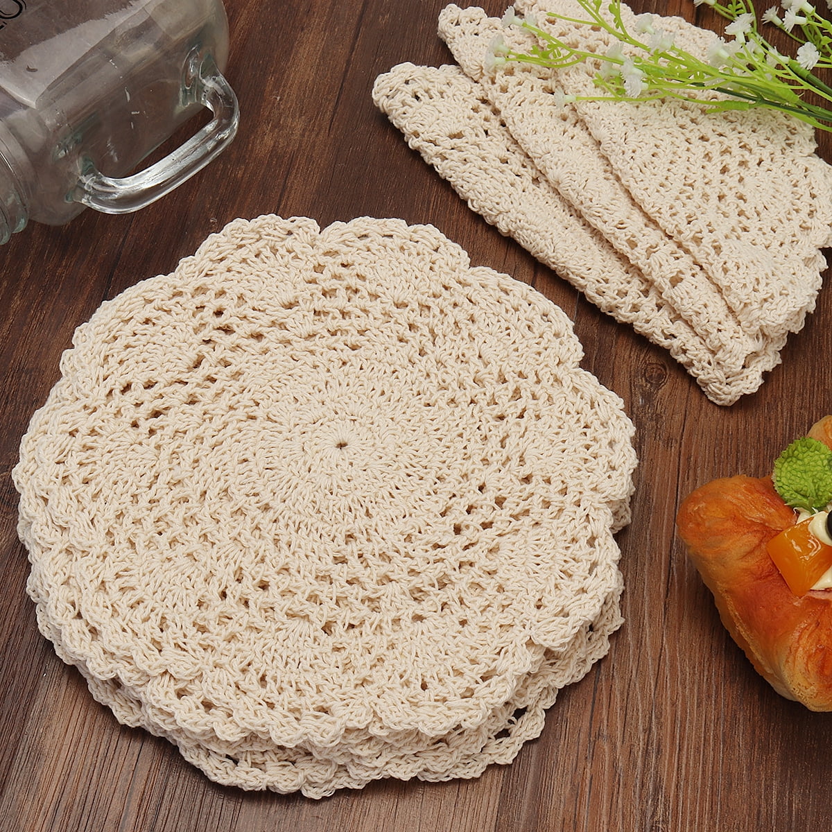 12 piecs 8 Inch Crochet Table Placemats Handmade Crochet Cotton Lace