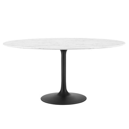 Pemberly Row 60" Round Artificial Marble and Metal Dining Table in Black / White
