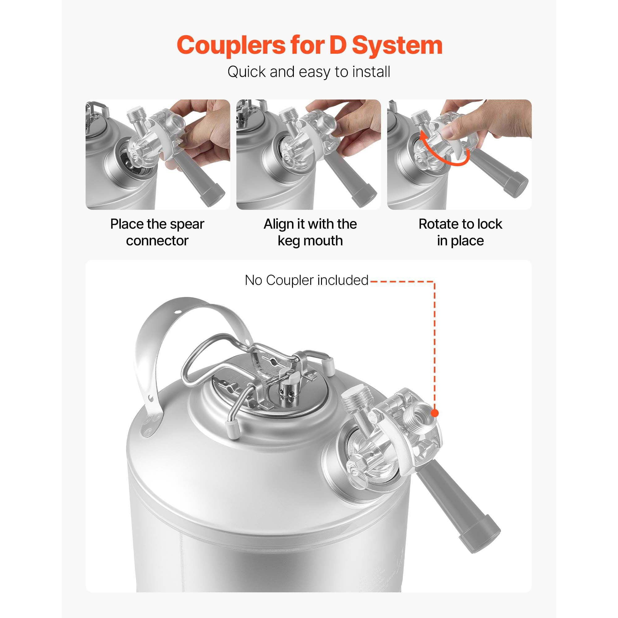 Beer Line Cleaning Kit with D Coupler, 1.75 Gallon Stainless Steel Keg Cleaner for Kegerator Maintenance