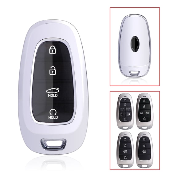 Xotic Tech Silver Soft TPU 360°Full Protection Remote Key Fob Cover Case Compatible with Hyundai Sonata Tucson Santa Fe 2020-2022