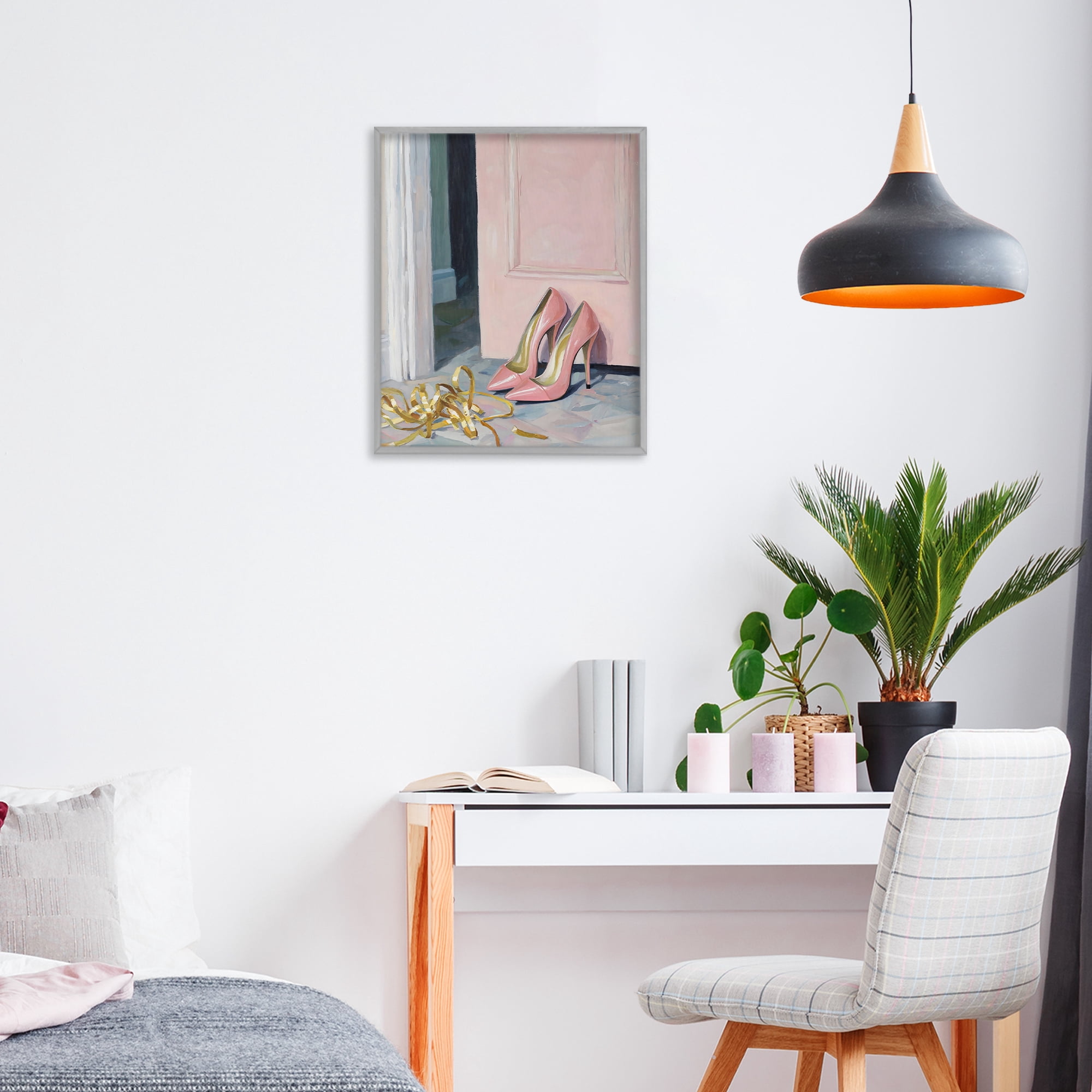 Stupell Industries Pink High Heels & Tinsel Gray Framed Giclee Art, design by The Prints Vibe