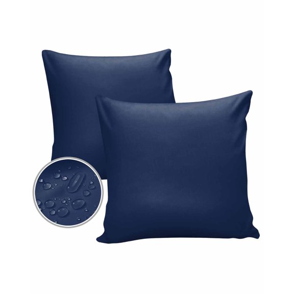 Pack of 2 Outdoor Pillow Covers, Navy Blue Solid Color Waterproof Square Throw Pillowcase Cushion Decorative Pillow Covers for Couch Patio Tent, 20x20 in