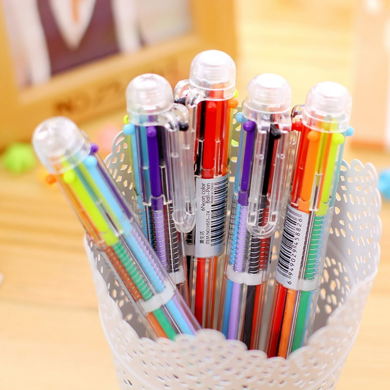 6 PCS Multicolor Pens in One, 0.5mm 6-in-1 Retractable Ballpoint