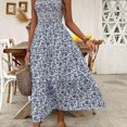 thumbnail image 7 of Womens Blue And White Ditsy Floral Spaghetti Strap Maxi Vacation Dress, 7 of 7