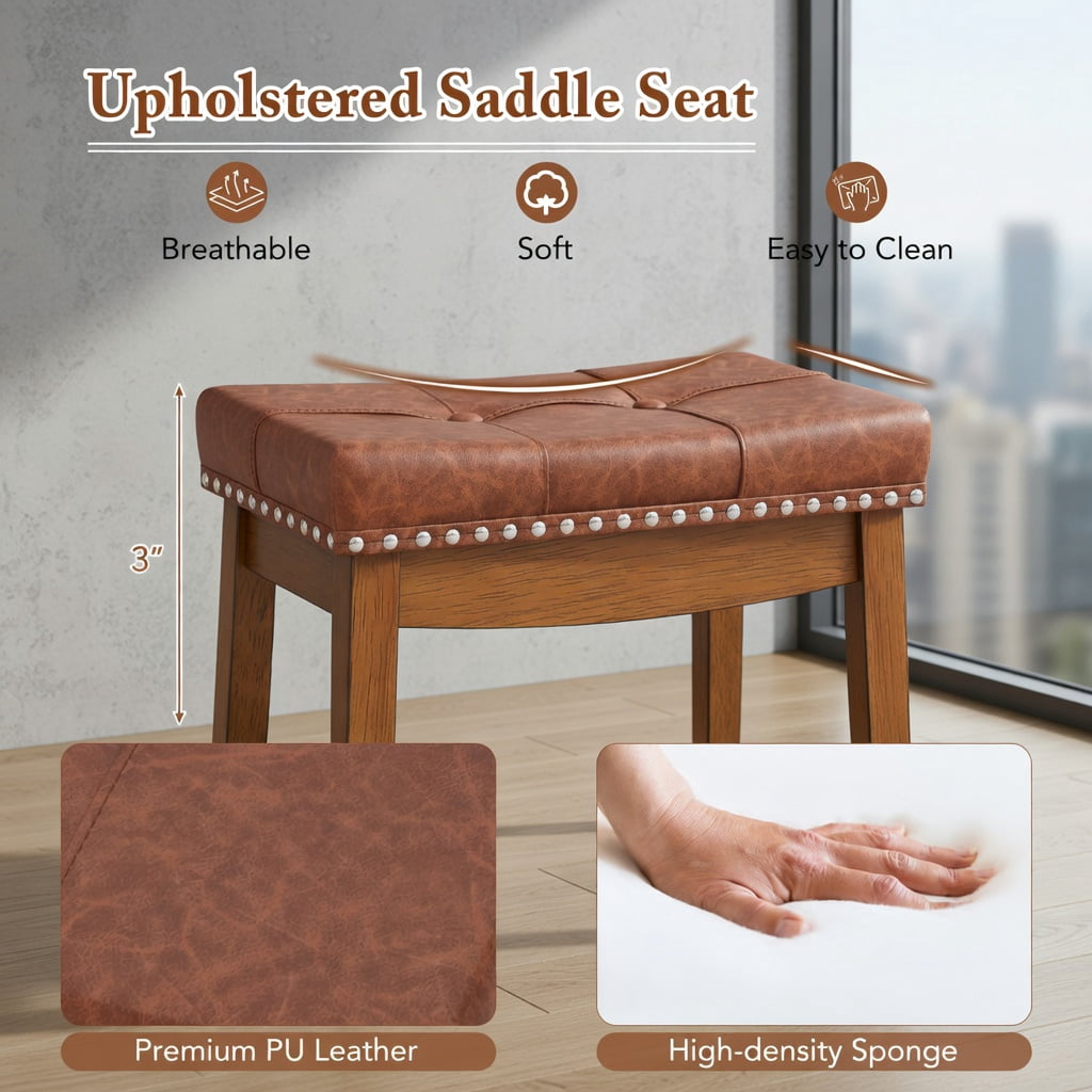 Kadyn Barstools, Countertop Bar Chairs,Bar Stools,25/29 Inch Set of 2 Upholstered PU Leather Bar Stools with Saddle Seat-29 inches