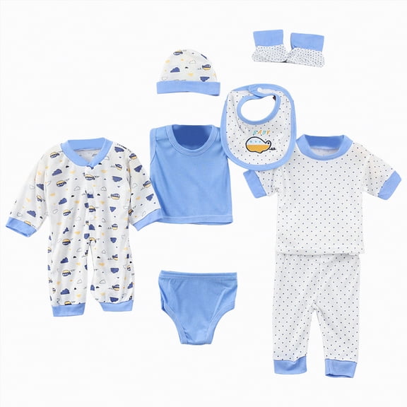 Ccpelsie Newborn Baby Boy Clothes Underwear Set Baby Clothes Eight Piece Set Baby Clothes Baby Products(A-Blue,0-3 Months)