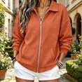 thumbnail image 2 of PRINxy Women's Soft Waffle Knit Long Sleeve Notch Lapel Full Zip Jacket Coat with Large Pockets for Fall Winter Casual Orange L, 2 of 6