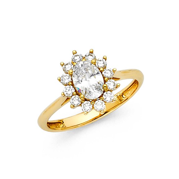 1ct Halo Flower Oval CZ Bridal 14k Yellow Gold Engagement Ring