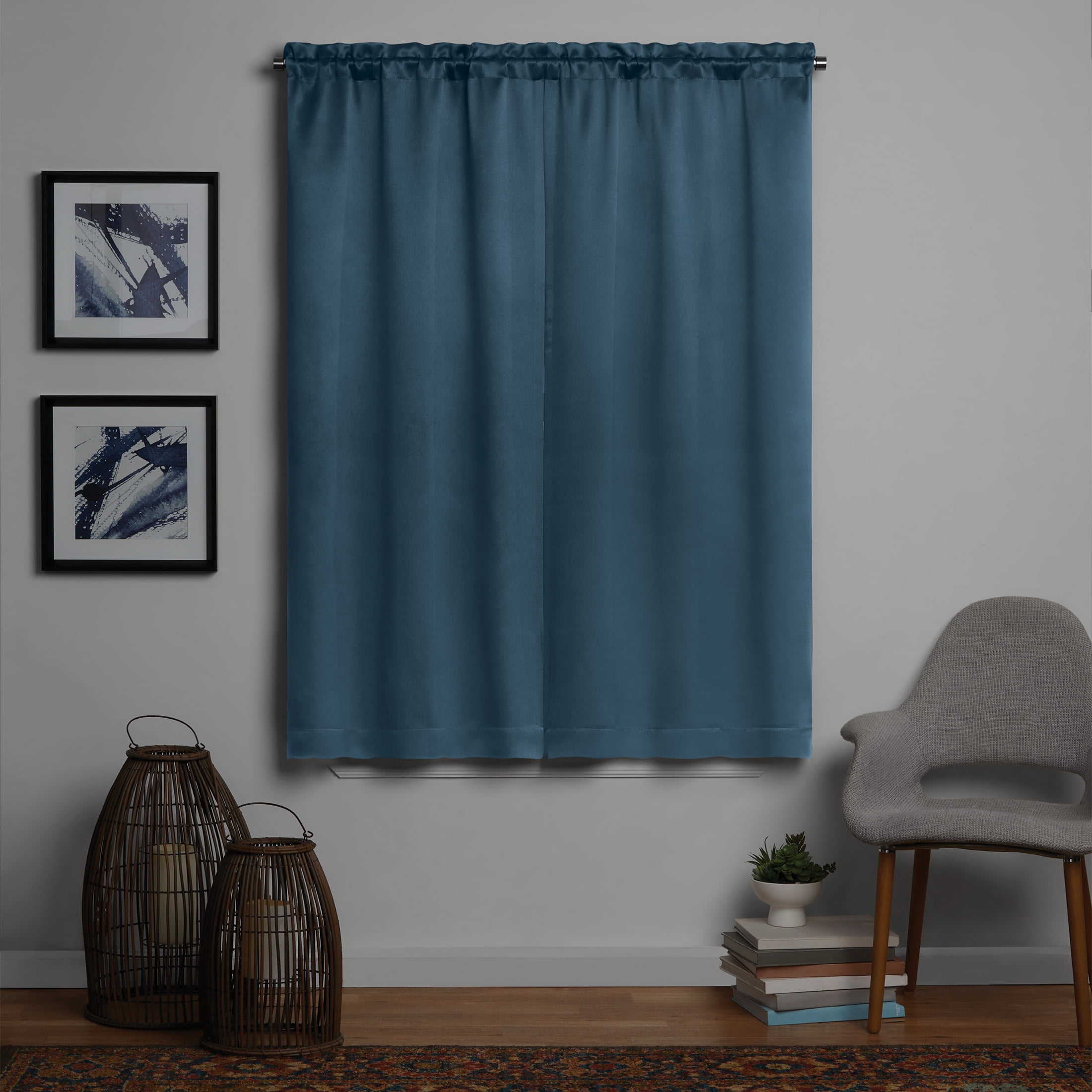 Mainstays Solid Blackout Curtain Panel Pair, Set of 2, Blue, 30"W x 63"L