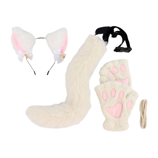 Conjunto de orejas y cola de gato para Halloween para adultos y niños, accesorios para disfraces Gris