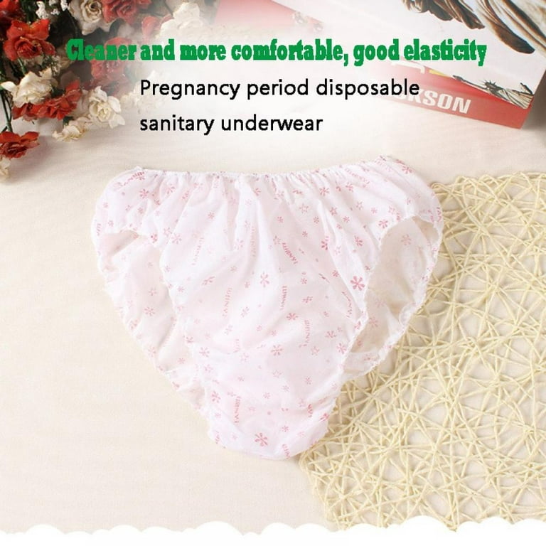 10Pcs Women Disposable Panties Underwear Travel Sauna UV Sterilization  Printing Non-woven Paper Underwear, White 