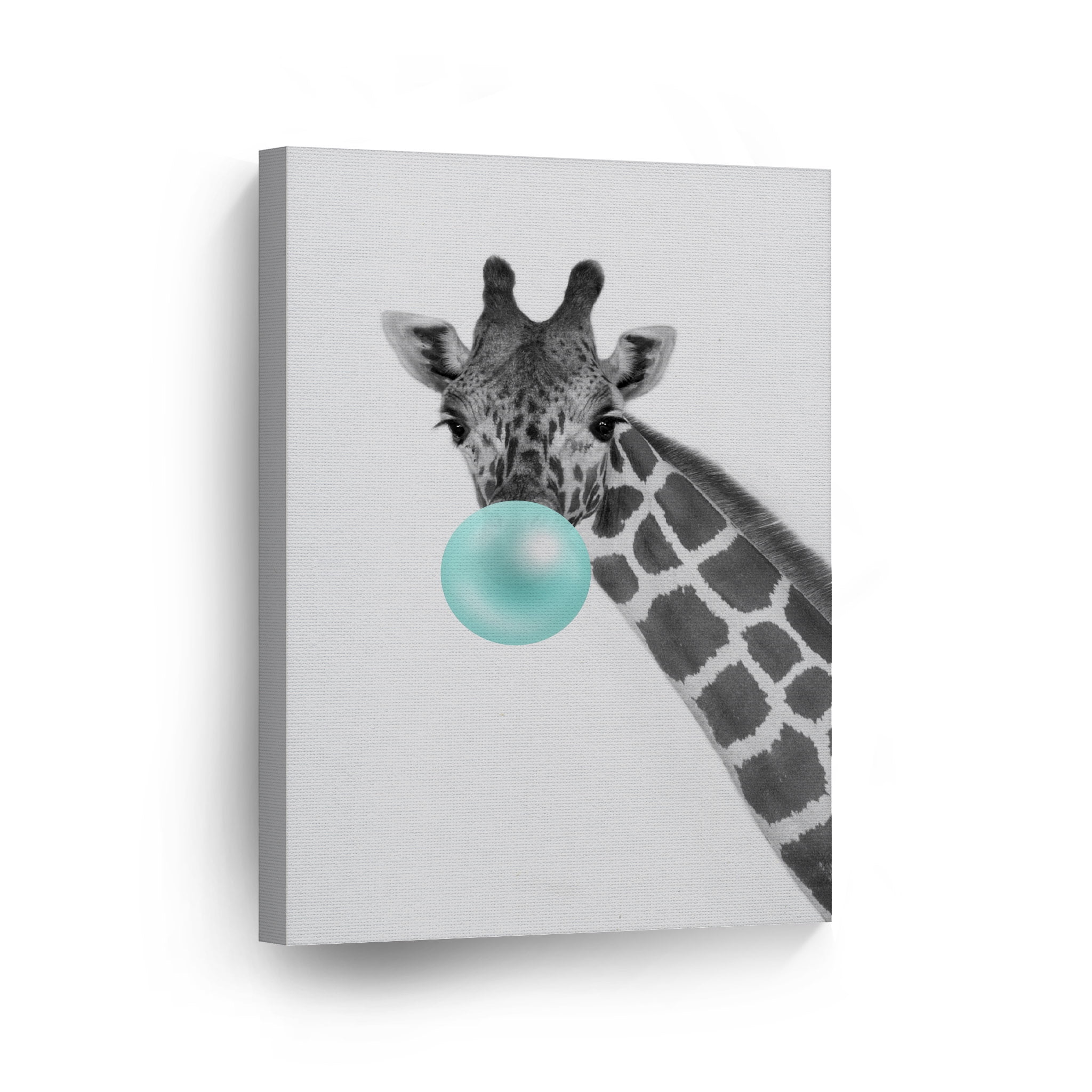 Smile Art Design Giraffe Animal Bubble Gum Art Turquoise Teal Blue CANVAS  PRINT Black and White Wall Art Home Pop Art Living Room Kids Room Decor  Nursery Ready to Hang Made in