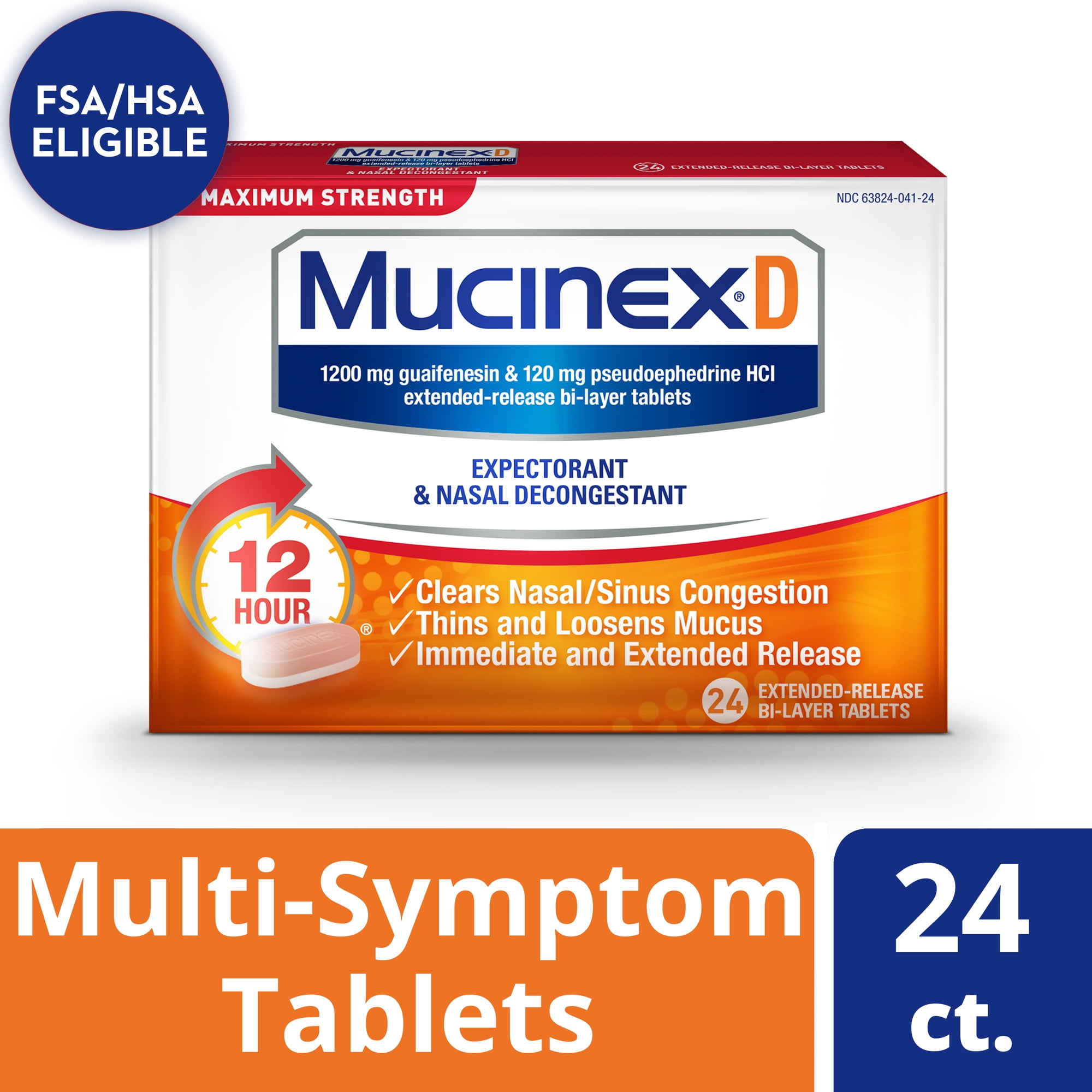 Mucinex D Maximum Strength Expectorant and Nasal Decongestant Tablets, 24 Count