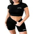 thumbnail image 1 of Tenue Décontractée 2 Pcs pour Femmes, Ensemble de Survêtement à Manches Courtes avec Imprimé Lettre et Shorts, 1 of 5