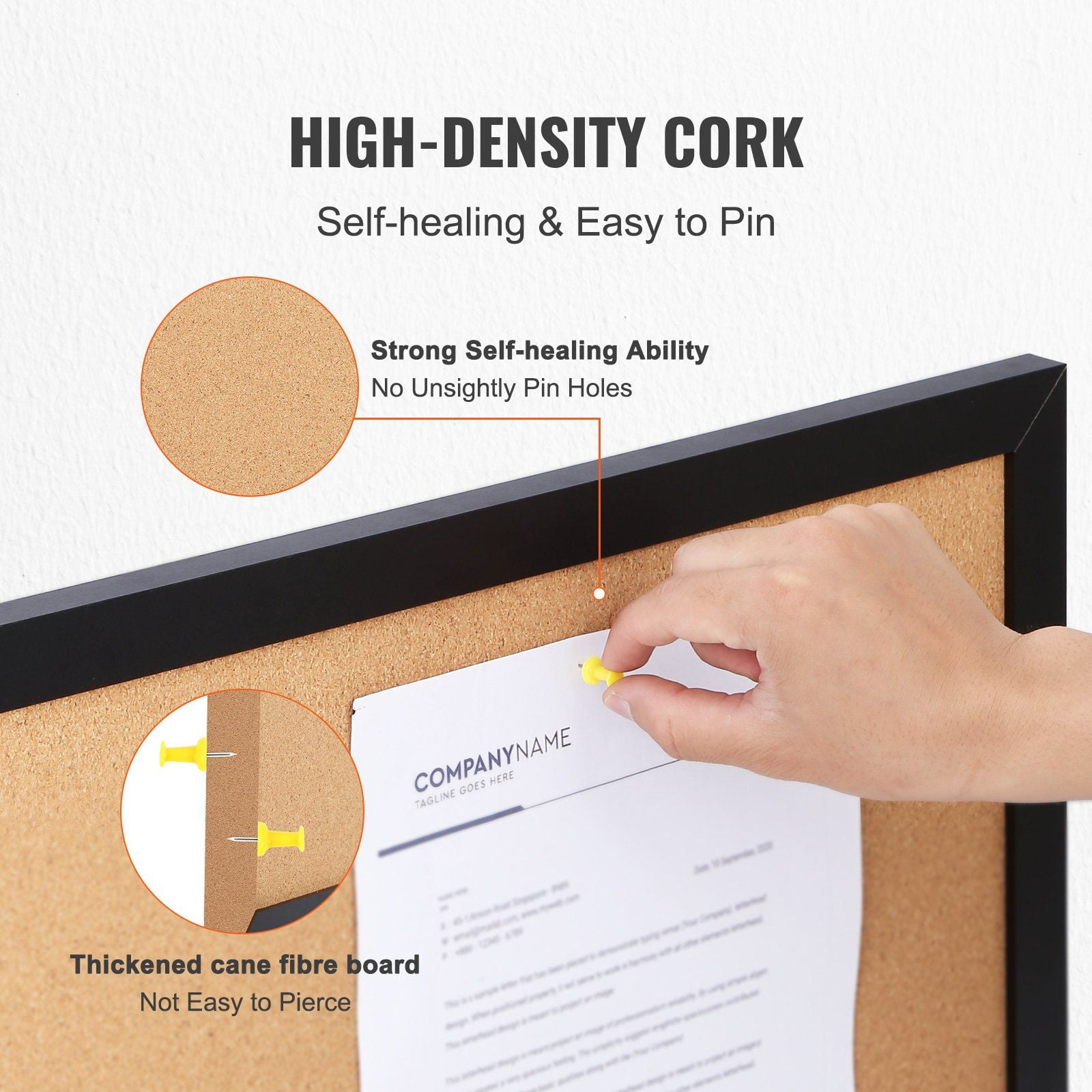 Large 3ftx2ft Cork Bulletin Board with MDF Frame, 10 Pushpins Included - Perfect for Vision Board, Office & School Decor