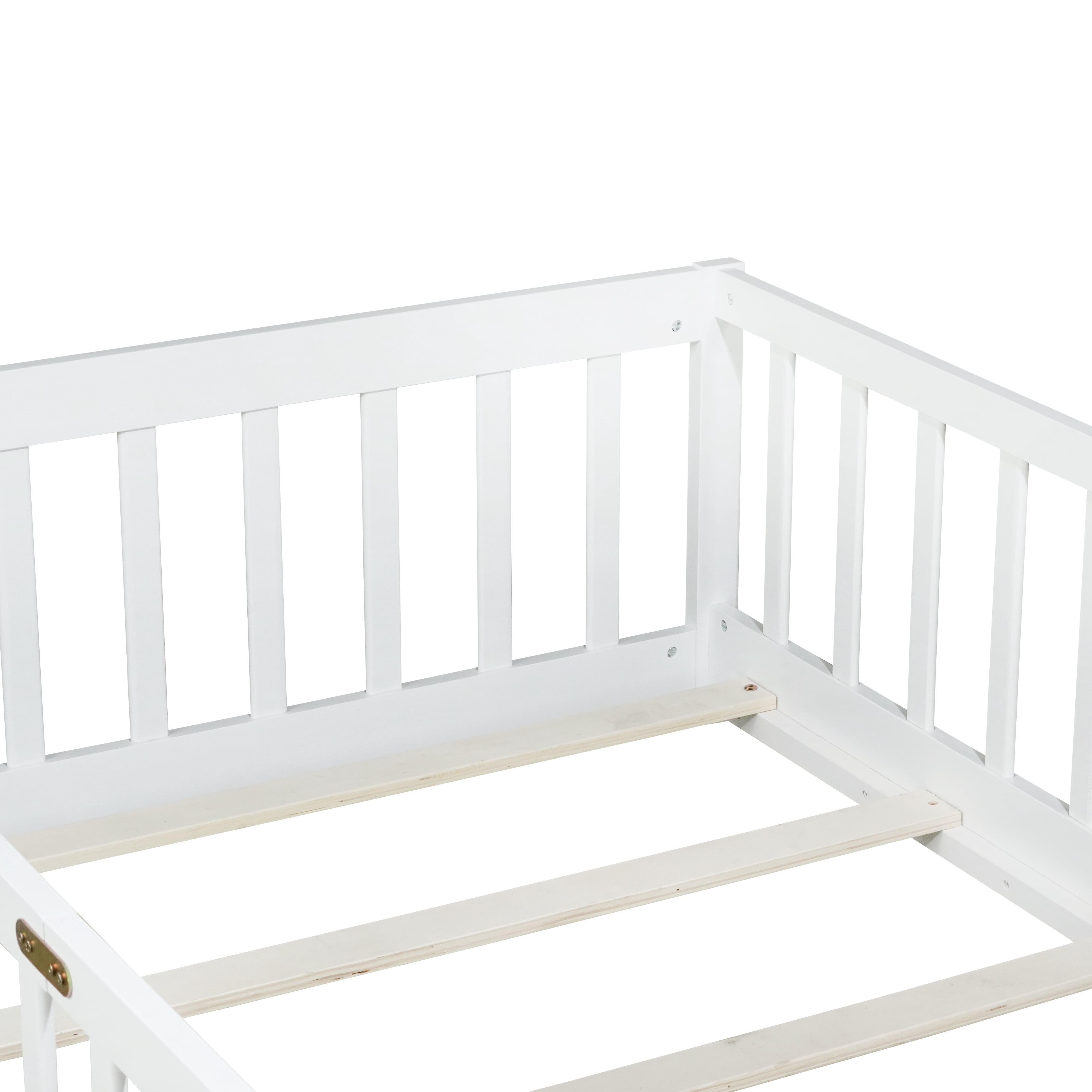 Alvantor Twin Size Floor Bed, Solid Wood Toddler Bed with Slat and Fence Guardrail, Montessori Floor Bed for Kids, Boys, Girls,White