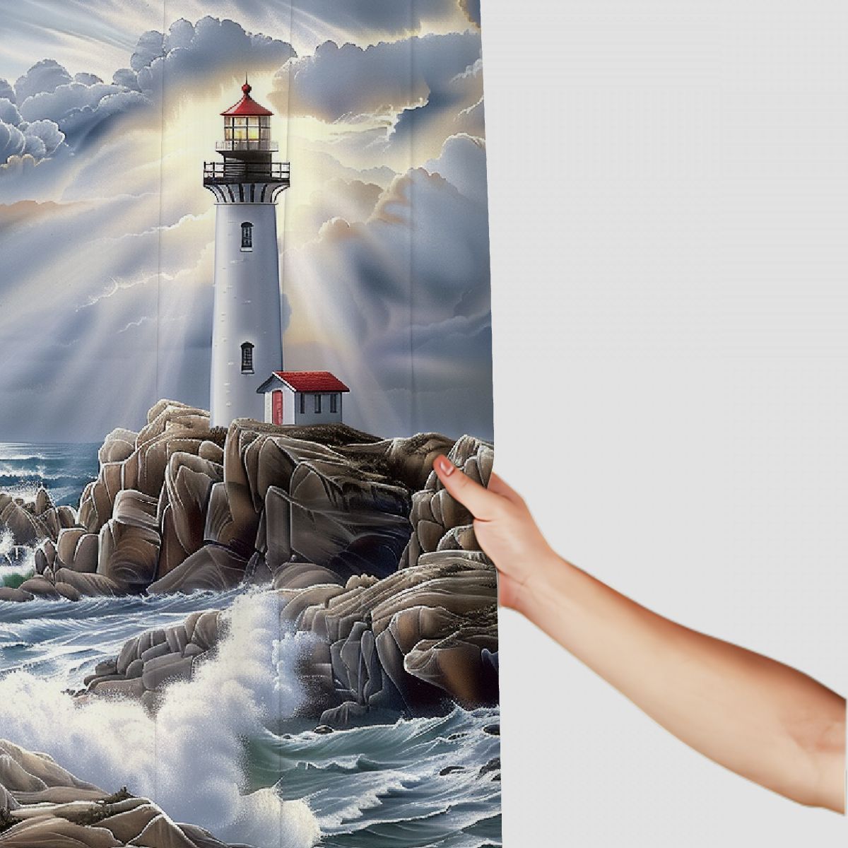 PRATYUS Lighthouse Waves Rocks Shower Curtain for Bathroom Decor Polyester Washable Shower Curtain with Hooks 69"x72