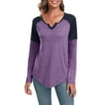 thumbnail image 2 of Anyjoin Women's Long Sleeve Tunic Tops V Neck Color Block Tops Loose Casual Blouse, 2 of 6