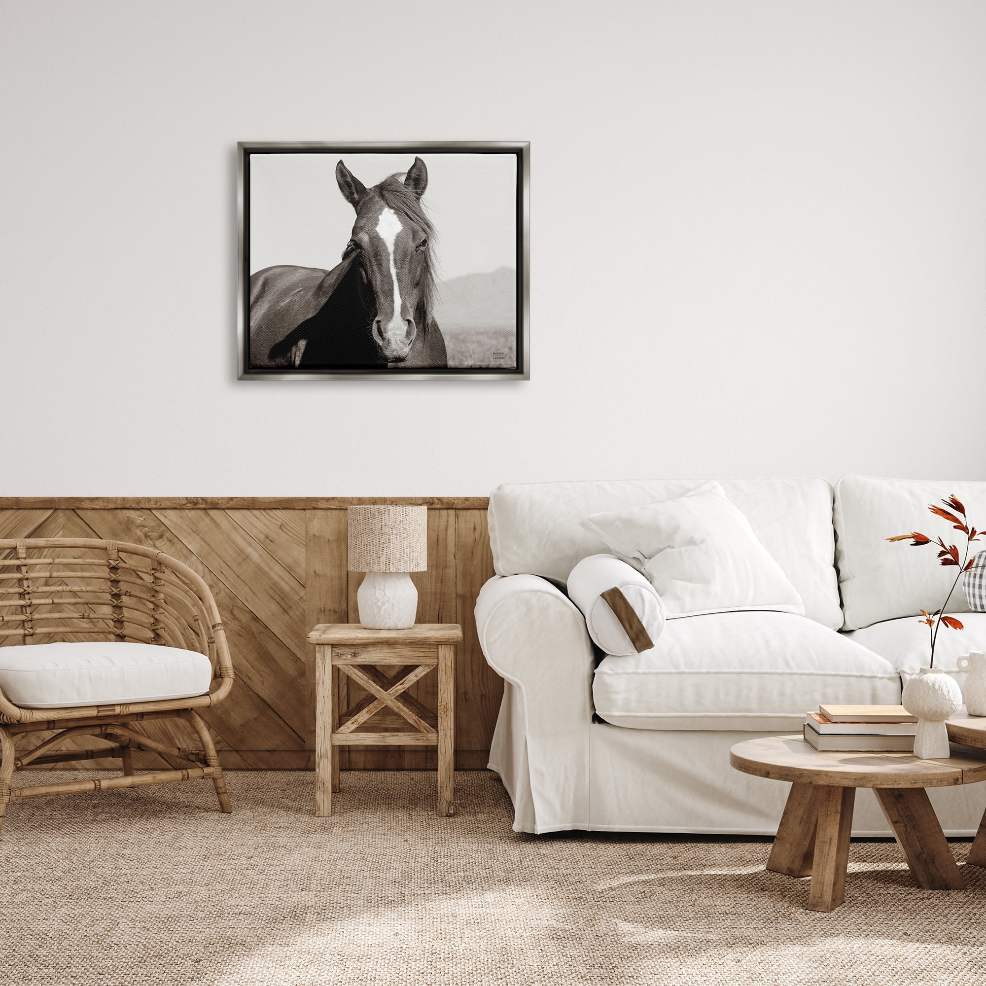 Stupell Industries Windblown Stallion Portrait Animals & Insects Photography Gray Floater Framed Art Print Wall Art, 31 x 25