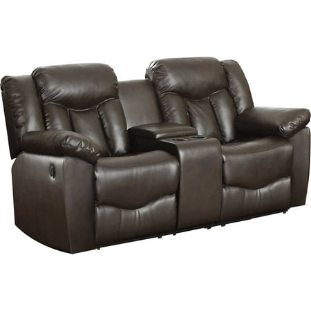 Wholesale Interiors Leather Loveseat - Leonel Signature, James Bonded Leather Motion Loveseat & Console, Brown