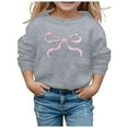 thumbnail image 3 of Girls Sweatshirts Cute Bow Graphic Crew Neck Long Sleeve Pullover Tops For Girls Soft Comfy Unisex Kids Graphic Hoodies Grey 5-6 Years, 3 of 4