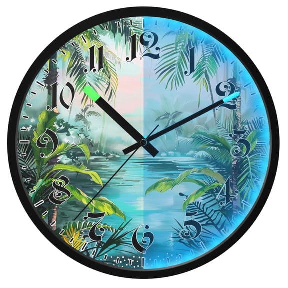 Ryvnso Tropical Forest 12 Inch Night Light Wall Clock Luminous Silent Battery Operate Clocks