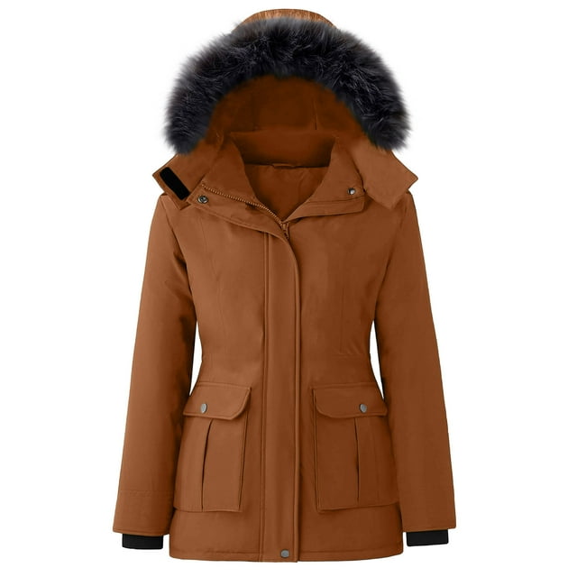 Women's Solid Color Winter Down Jacket with Detachable Hood