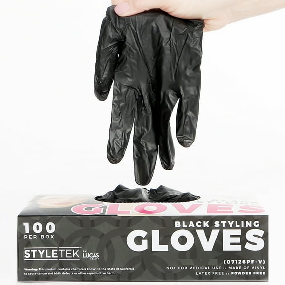 STYLETEK Powder/Latex Free Non Medical Use Vinyl Black Large Gloves HC-07125PF-V