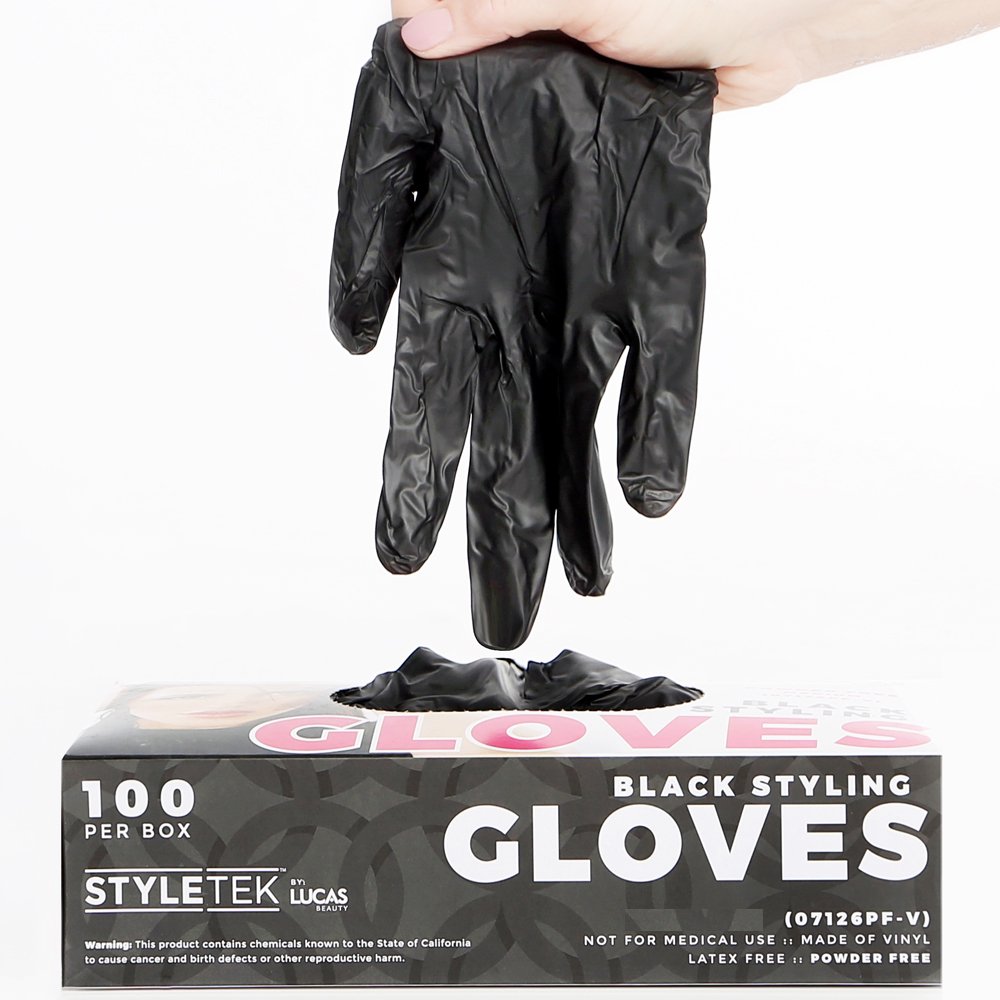 STYLETEK Powder/Latex Free Non Medical Use Vinyl Black Large Gloves HC