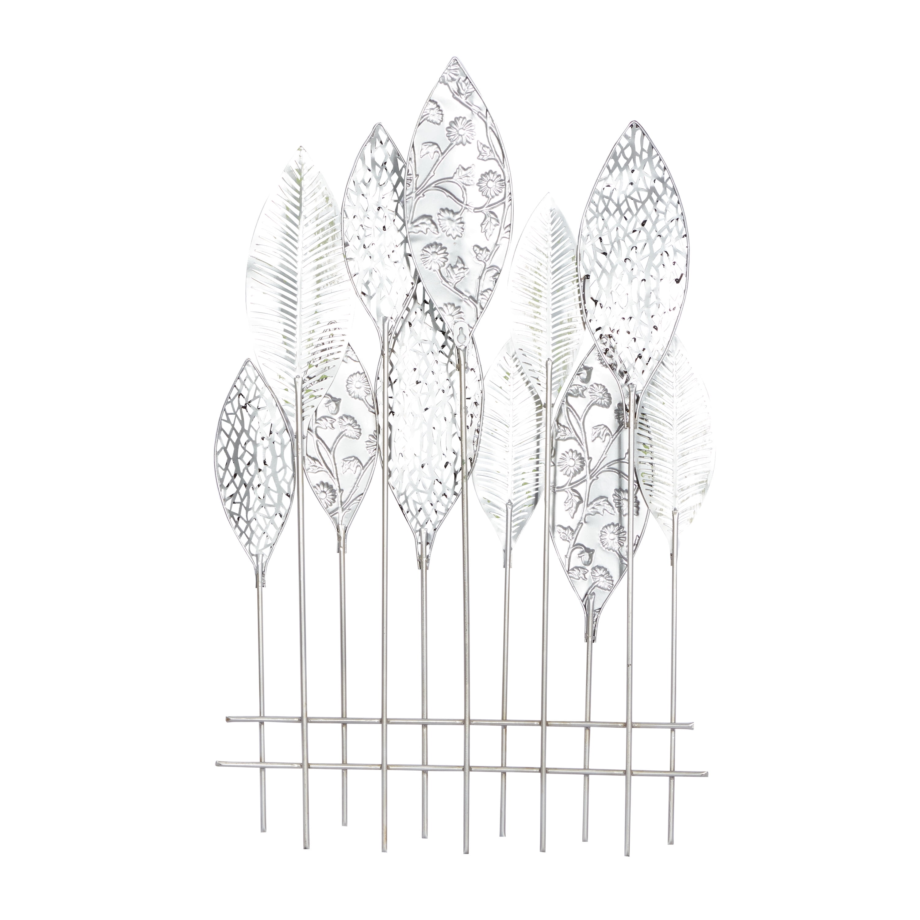 DecMode Green Metal Tall Cut-Out Leaf Wall Decor with Intricate Laser Cut Designs