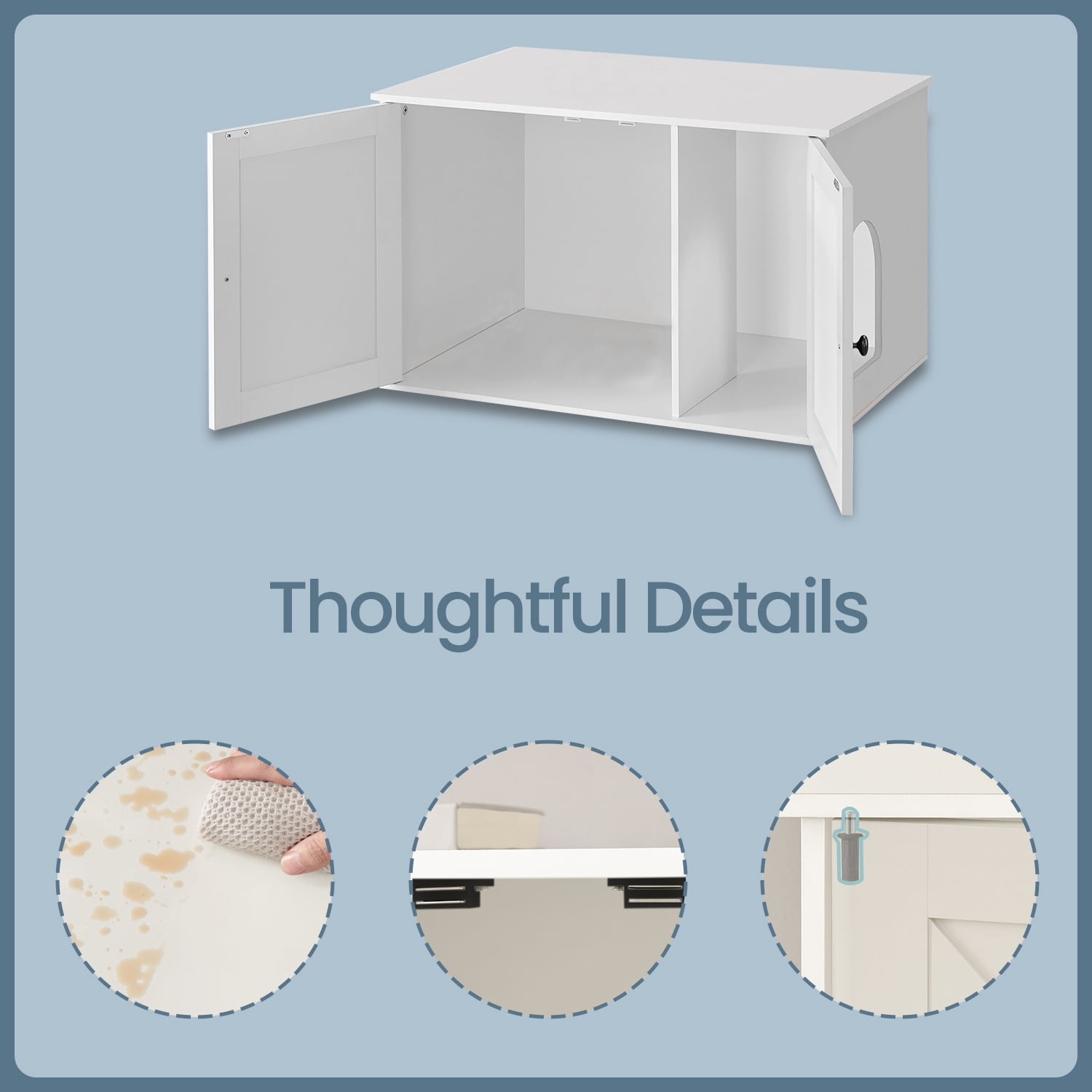 LEDREM Cat Litter Box Furniture Enclosure, Multi-Functional Hidden Washroom with Removable Divider for Indoor Cats,L, White