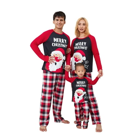 

Matching Family Christmas Pajamas Set for Couple Kids Baby Santa Print Tops and Casual Plaid Pants Sleepwear