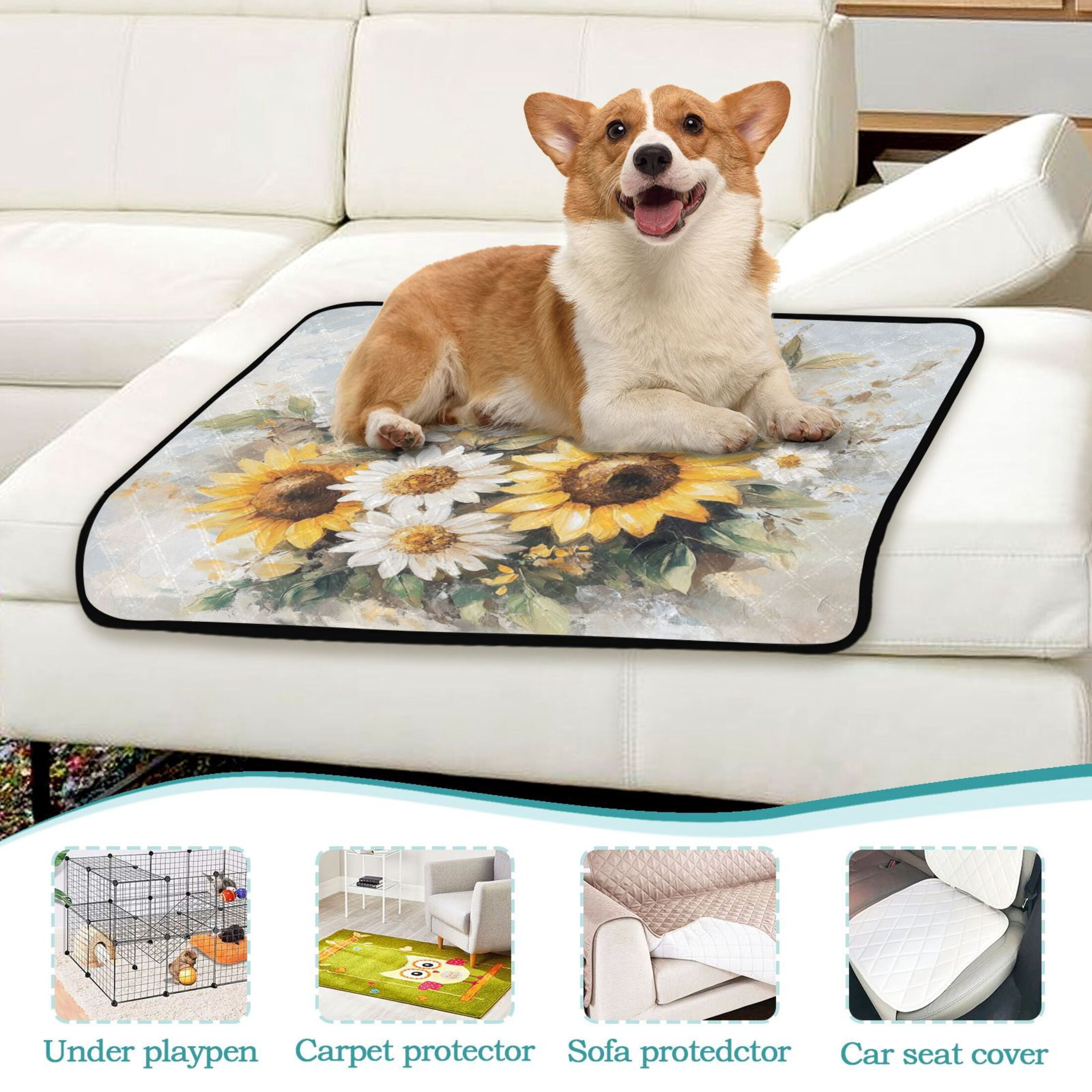 Qxltty Sunflowers and Daisies Cat litter Pads Pet Set of 2 Diaper Mats Center Anti-leakage Layer Absorbent Soft and Comfortable