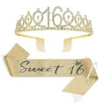 thumbnail image 1 of Ensemble Écharpe et Couronne d'Anniversaire en Or - Tissu Pailleté/rhinestone, Ajustable/taille Unique, pour Femmes 16-70 Ans, 1 of 3